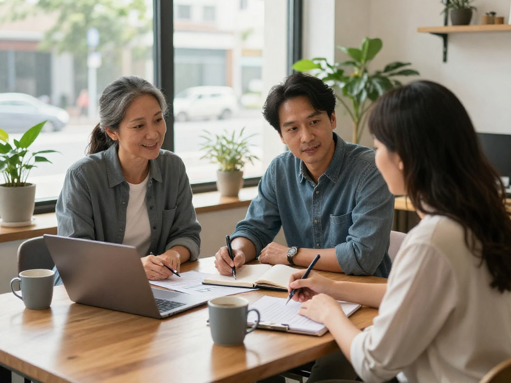 Couple discussing credit-consolidation.ca/ financial options with advisor in welcoming office.